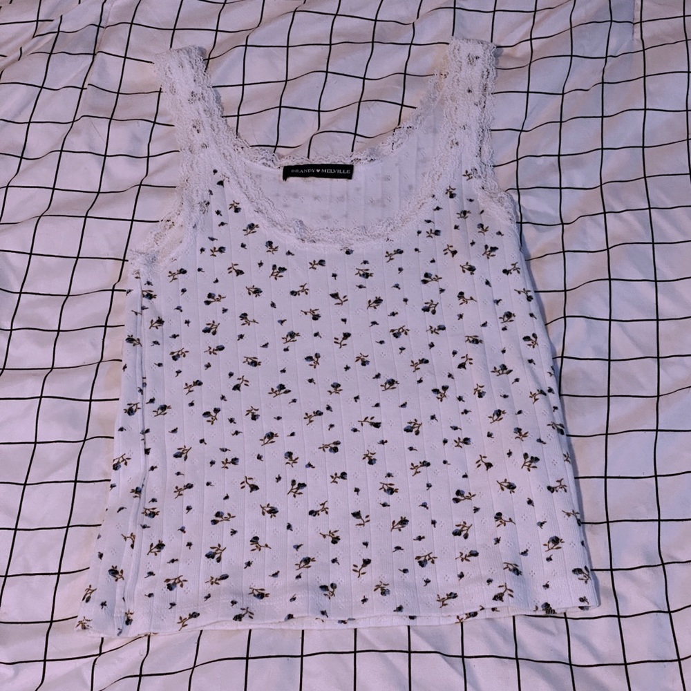 Blue and White Lace Ronnie Tank- Brandy Melville